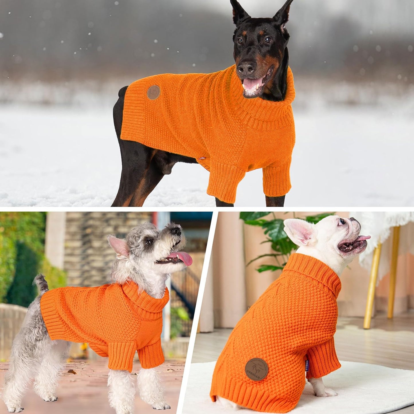 cyeollo Dog Sweater Pullover Turtleneck for Dogs, Classic Knitwear Fall Winter Cold Weather Dog Clothes Warm Pet Apparel Small Medium Large Pet Sweaters, Orange XL