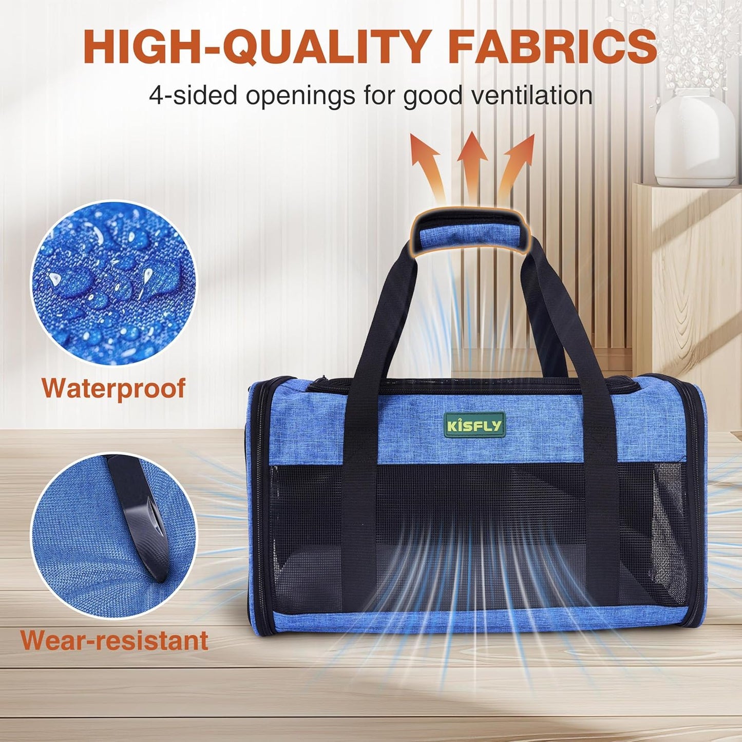 TSA-Approved Under-Seat Airline Pet Carrier – Soft-Sided, Foldable Travel Bag for Cats, Puppies, Rabbits & Hamsters (17"x11"x9.5"), Fits Pets up to 12 lbs, Blue