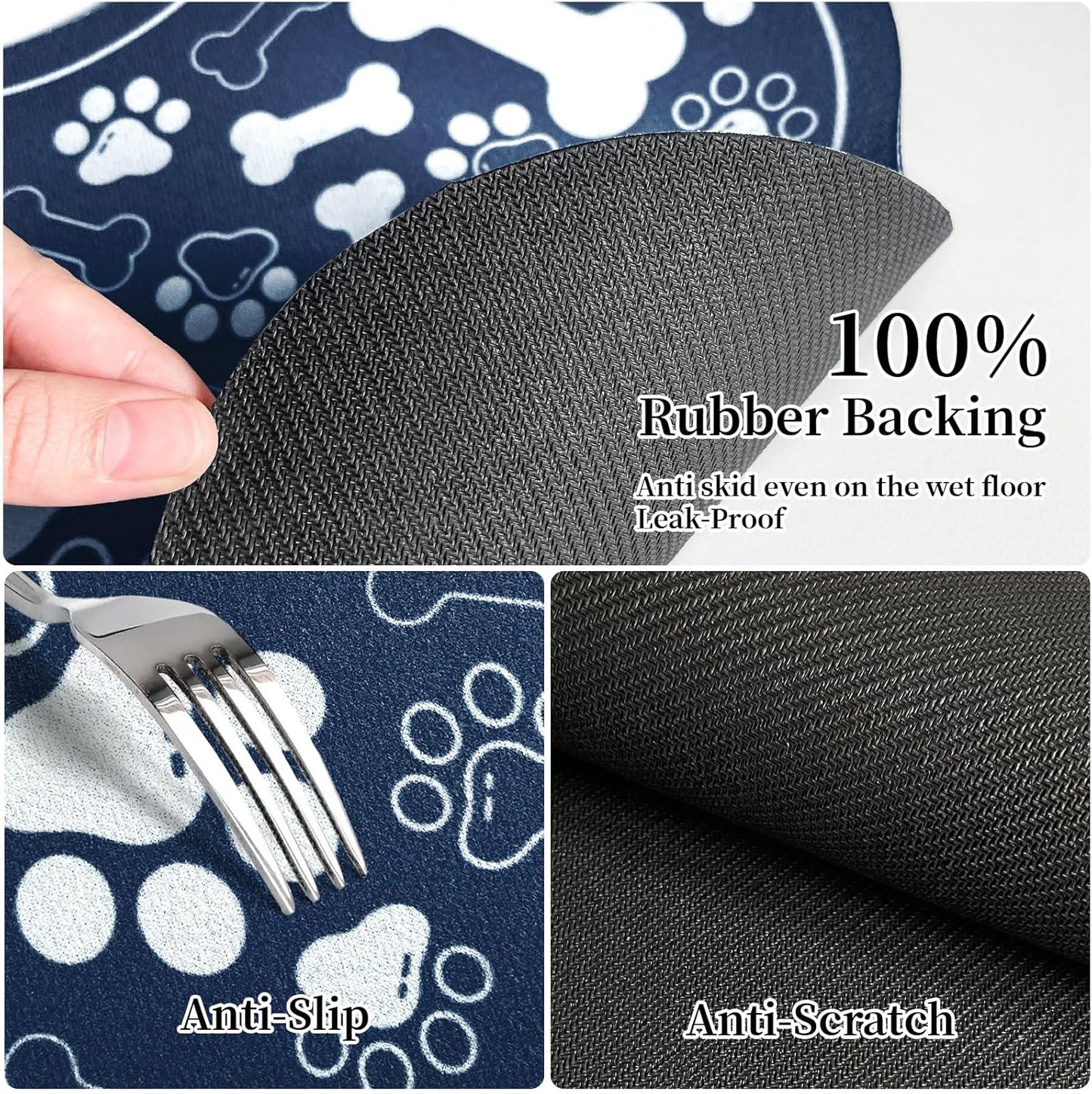 Dog & Cat Food Mat Bone Shaped Pet Feeding Mat Quick Absorb Water Bowl Placemat with Rubber Backing Indoor Floor Stain Resistant Pet Accessory Supplies (Blue, 16x24 Inches)