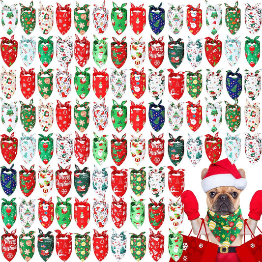 Abbylike 100 Pcs Christmas Dog Bandanas Bulk Xmas Bandanas for Dogs Triangle Kerchief Bibs Scarf Set for Pet Xmas Costume Photo Props Accessories Pet Shops Grooming, 25 Styles (25.6 x 17.7 x 17.7)