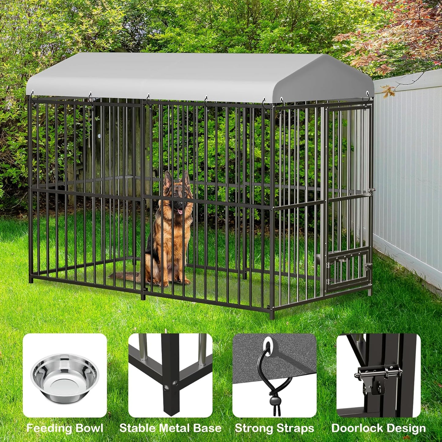 8x4x6 FT Outdoor Dog Kennel,Heavy-Duty Enclosures Outside with UV-Resistant Waterproof Roof Cover and Lock,for Medium and Large Dogs,Easy Assembly