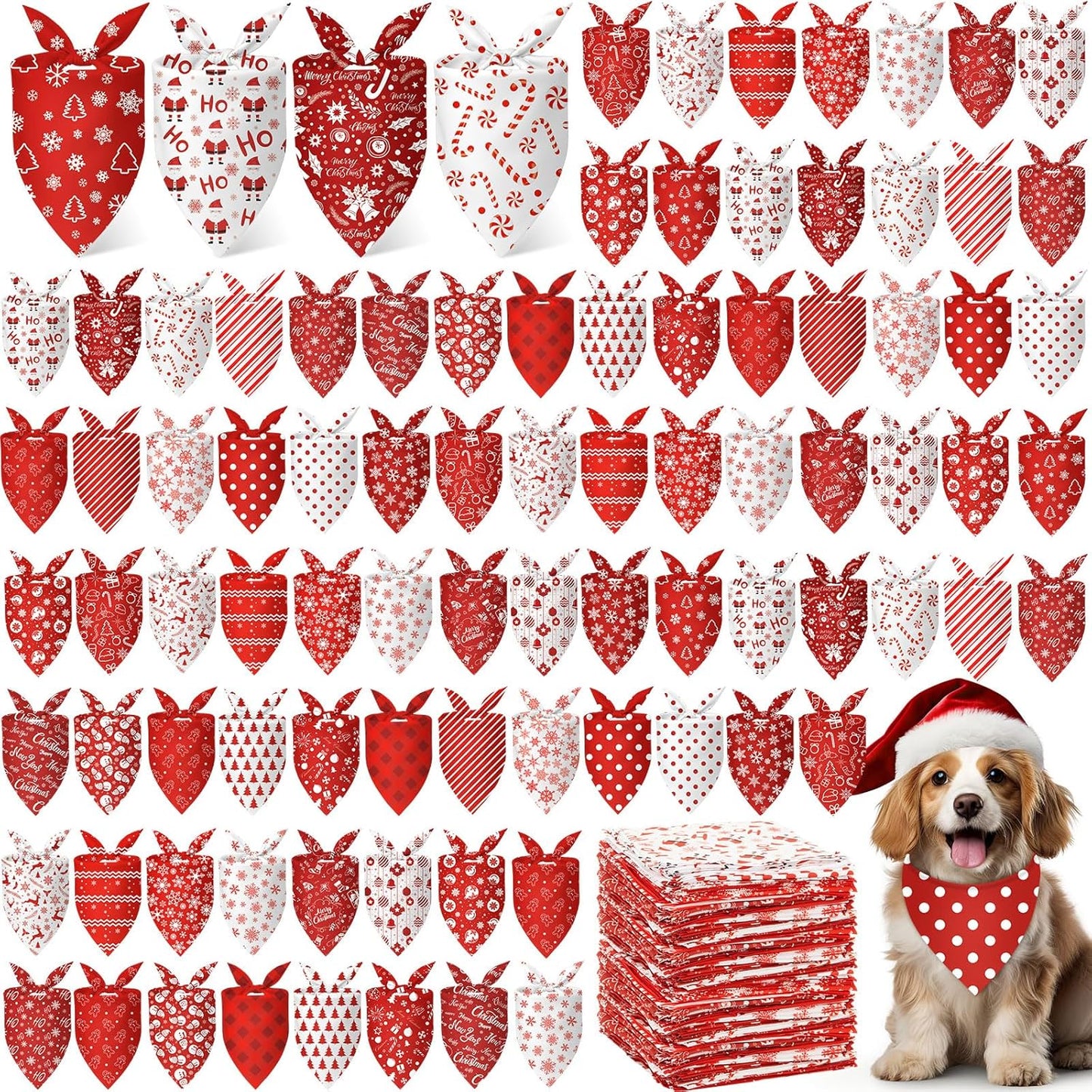 Abbylike 200 Pcs Christmas Dog Bandanas Bulk Xmas Red and White Bandanas for Dogs Triangle Kerchief Bibs Scarf Set for Pet Christmas Costume Photo Props Accessories Pet Shops, 25 Styles