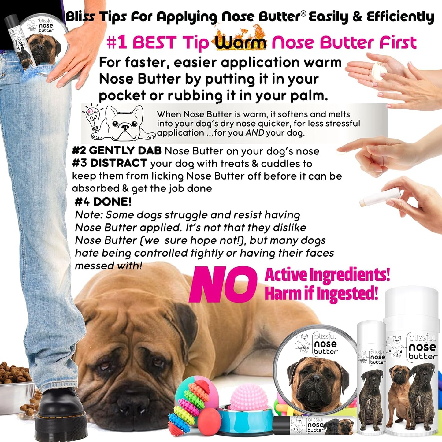The Blissful Dog Bullmastiff Nose Butter for Dry, Cracked Skin, Lick-Safe Dog Nose Balm with Moisturizing Shea Butter, Almond, Olive, and Essential Oils, Pet Supplies, Uncented, 0.50 oz.