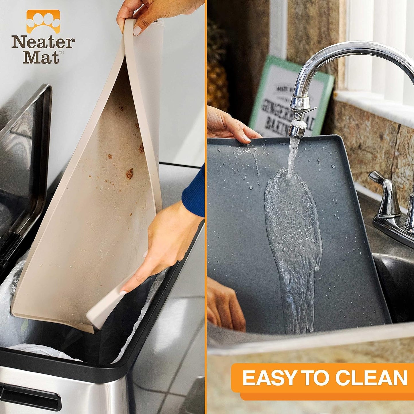 Neater Pet Brands Neater Mat - Waterproof Silicone Pet Bowls Mat - Protect Floors from Food & Water (19" x 12", Gunmetal)