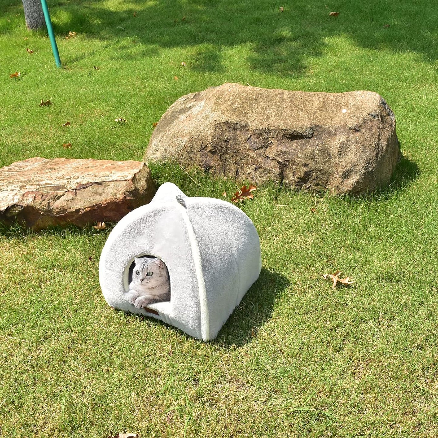 Cat Bed for Indoor Cats - Cat Cave Bed Cat House Cat Tent with Removable Washable Cushioned Pillow, Soft and Self Warming Kitten beds, Pet Bed（Large Grey）