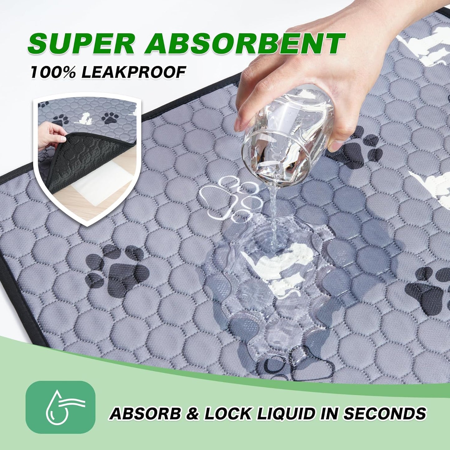 Washable Pee Pads, Puppy Pee Pad for Dogs, 1 Pack Absorbent Reusable Training Dog Pads Pet Puppy Pads, Non-Slip Potty Pads for Whelping, Playpen, Crate, Bed, Grey 63"x63"