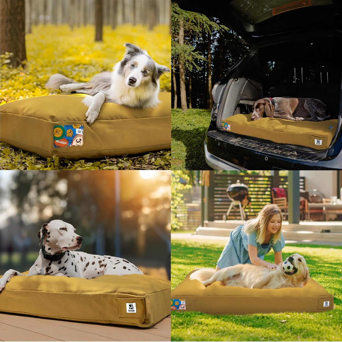 Sytopia 42-Inch Canvas Outdoor Dog Bed, Waterproof & Washable with Removable Cover, Ideal for Medium & Large Dogs, Chew-Proof Great for Indoor, Outdoor, Crate, or Patio Use (Yellow)