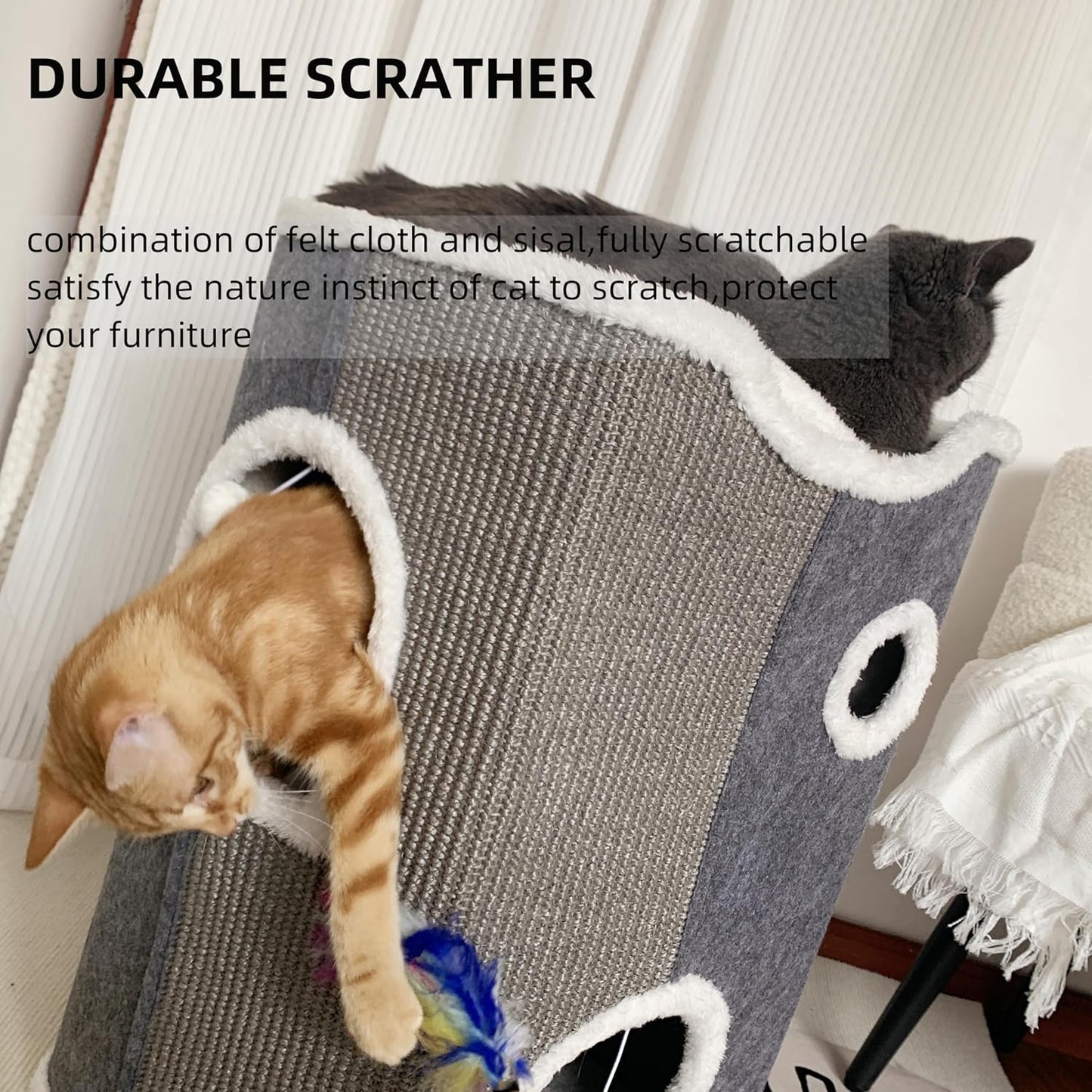 4-Level Cat House for Indoor Cats,Covered Cat Beds and Furniture with Scratch Pad,Hideaway Cave &Cushions,Modern Cat Tower Condo for Multi Small Pet and Large Cats Navy Blue