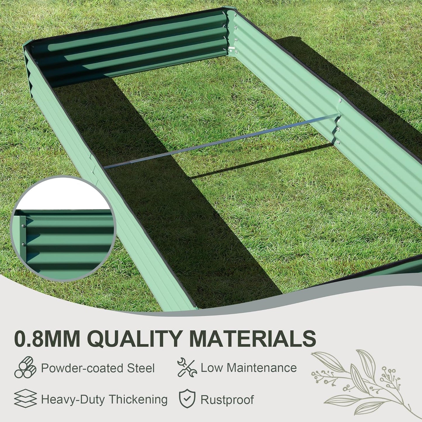 Domi Galvanized Raised Garden Bed, 6x3x1Ft Thickening Metal Planter Box for Vegetables Bottomless for Backyard Outdoor, 1" Deep w/ 128 Gallon Capacity - Green