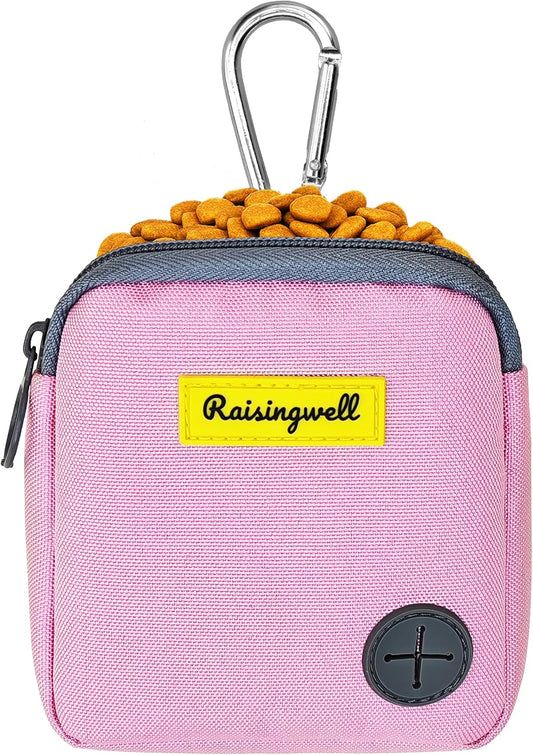 Dog Treat Pouch for Pet Walking and Training with Clicker Poop Bags Small Fanny Zipper Pack Holder for Puppy Snack Dispenser Kit for Leash and Outdoor Use (Pink)