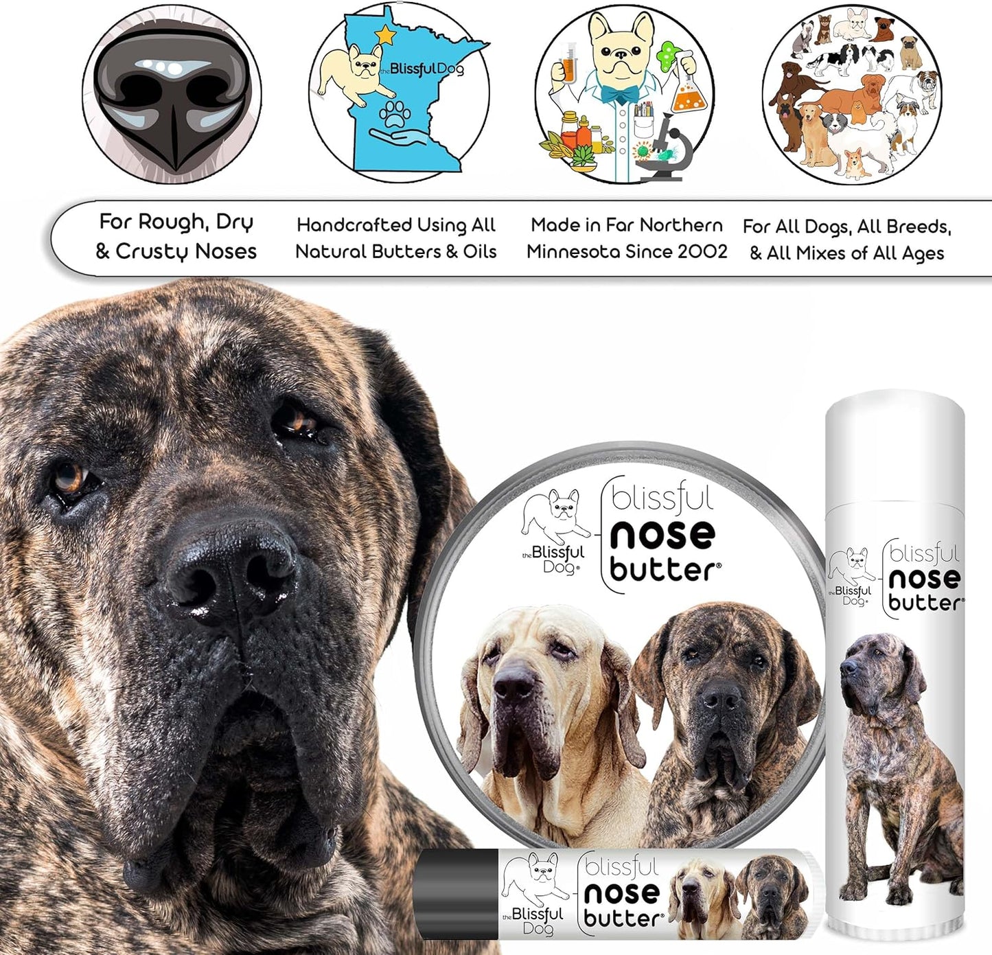 The Blissful Dog Fila Brasilerio Unscented Nose Butter - Dog Nose Butter, 8 Ounce