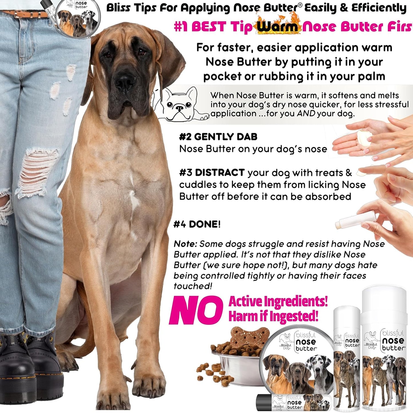 The Blissful Dog Great Dane Nose Butter for Dry, Cracked Skin, Lick-Safe Dog Nose Balm with Moisturizing Shea Butter, Almond, Olive, and Essential Oils, Pet Supplies, Uncented, 0.15 oz.
