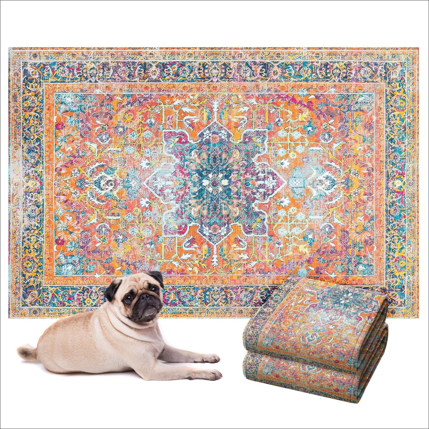 LOVEWAG Washable Dog Pee Pads, 36" x 48", Waterproof, Non-Slip, Super Absorbent, Reusable Machine-Washable, 2-Pack (Marmalade Sunshine)