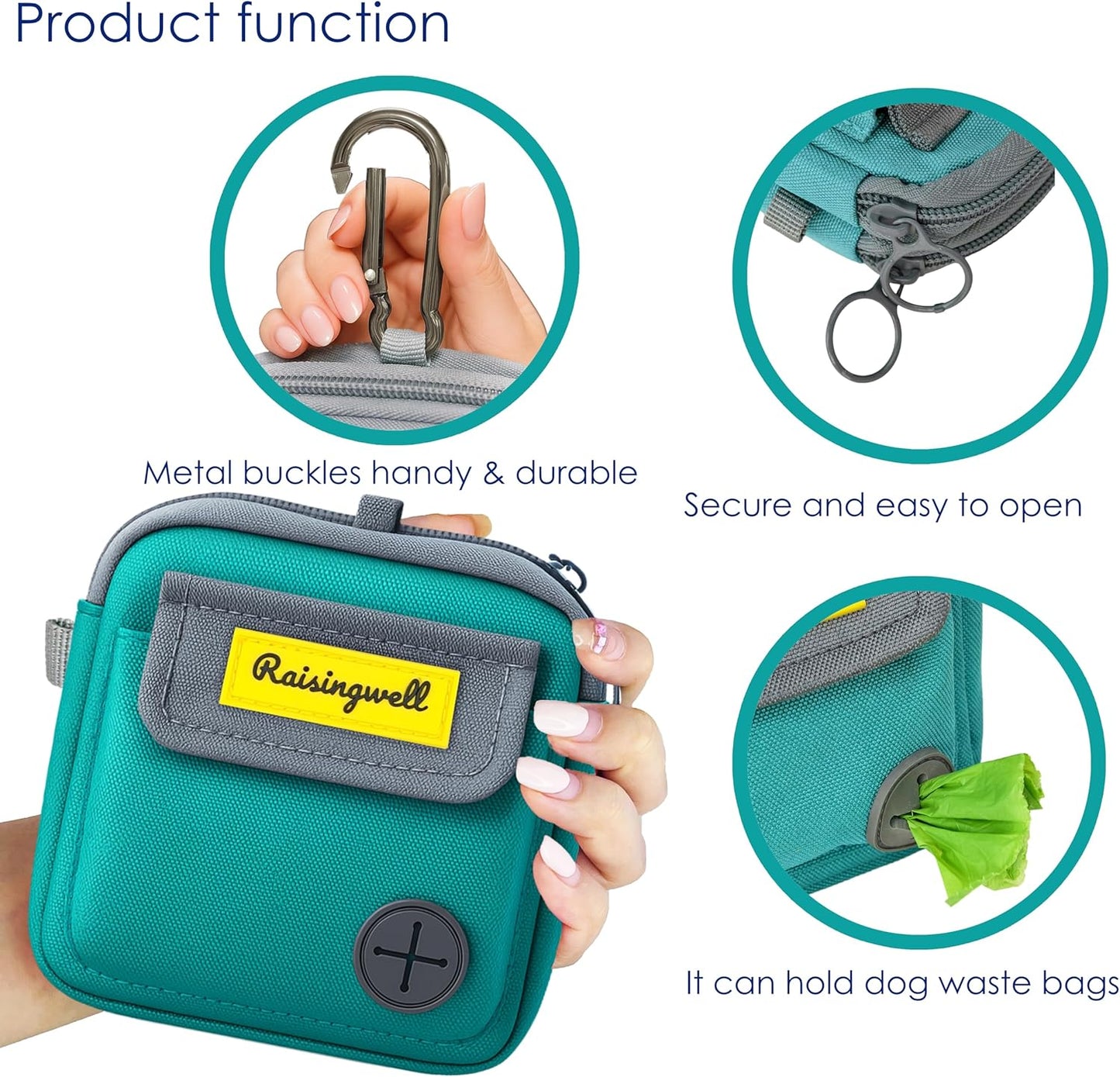 Dog Treat Pouch for Pet Walking and Training with Clicker Poop Bags and Three Bags Design Small Fanny Zipper Pack Holder for Puppy Snack Dispenser Kit for Leash and Outdoor Use (Green)