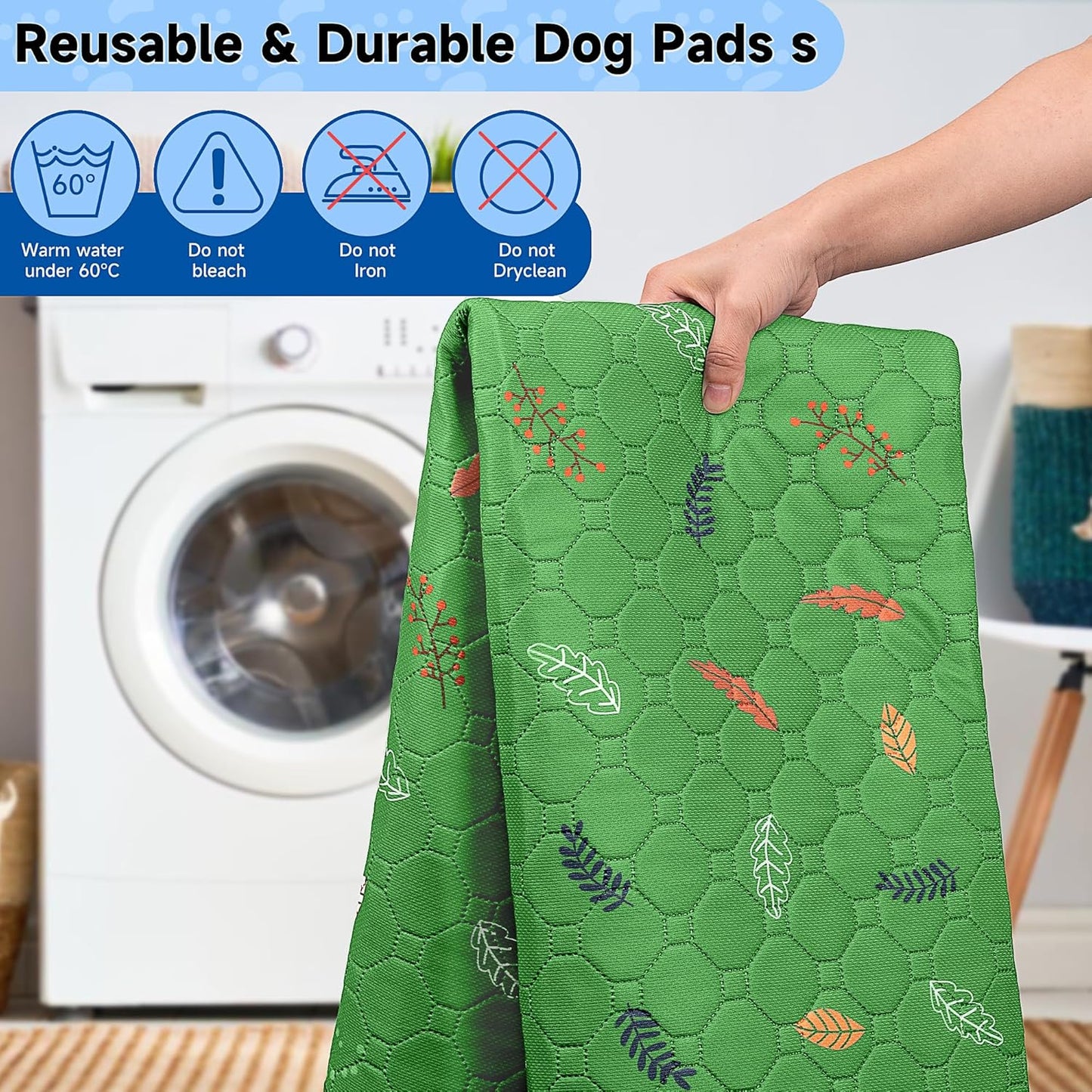 Sunheir Washable Pee Pads for Dogs Extra Large 48" x 60" 2-Pack, Reusable Puppy Pads Pet Training Pads for Dog Playpen Indoor, Waterproof Dog Pee Pads for Puppy Playpen, Whelping Pad - Green