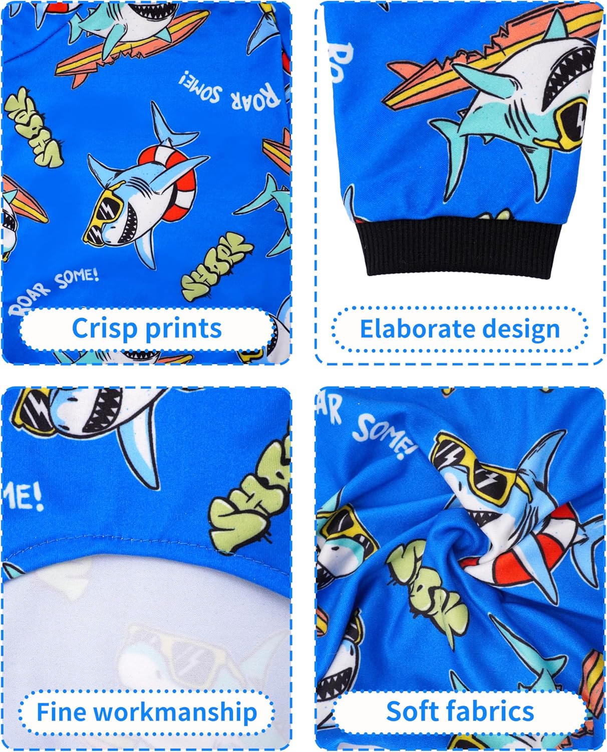 PET SHOW 4 Pack Small Dog Pajamas for Doggies Boy Dinosaur Shark Soft Stretchy PJs Plaid Jumpsuit Puppy Cats Paw Onesies Outfits with Sleeve Pets Breathable Summer Clothes Costume S