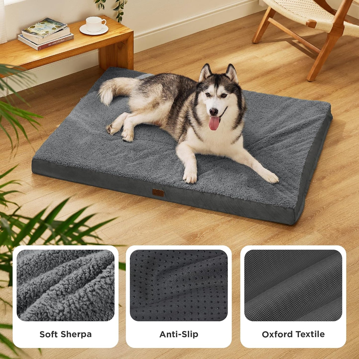 Bedsure XXL Dog Bed for Large Dogs - Orthopedic Flat Giant Pet Beds with Removable Washable Cover, Jumbo Egg Crate Foam Mat, Suitable for Pet Up to 150 lbs