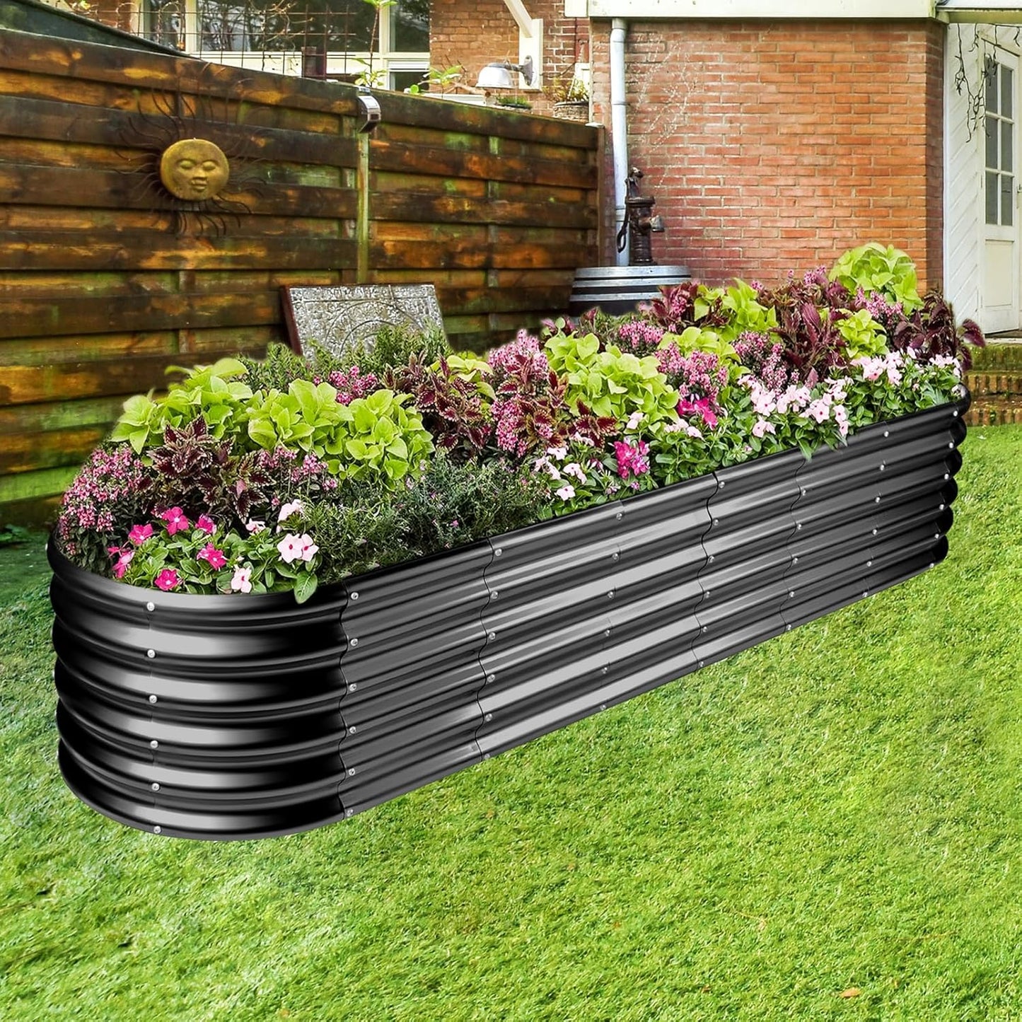 Land Guard 8×2×1.5ft Galvanized Raised Garden Bed Kit, Raised Garden Boxes Outdoor, Oval Metal Raised Garden Beds for Vegetables, Gray